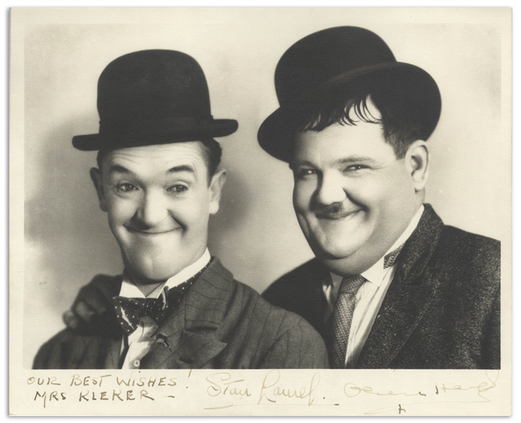 Laurel and Hardy Signed 10'' x 8'' Photo -- Near Fine Condition